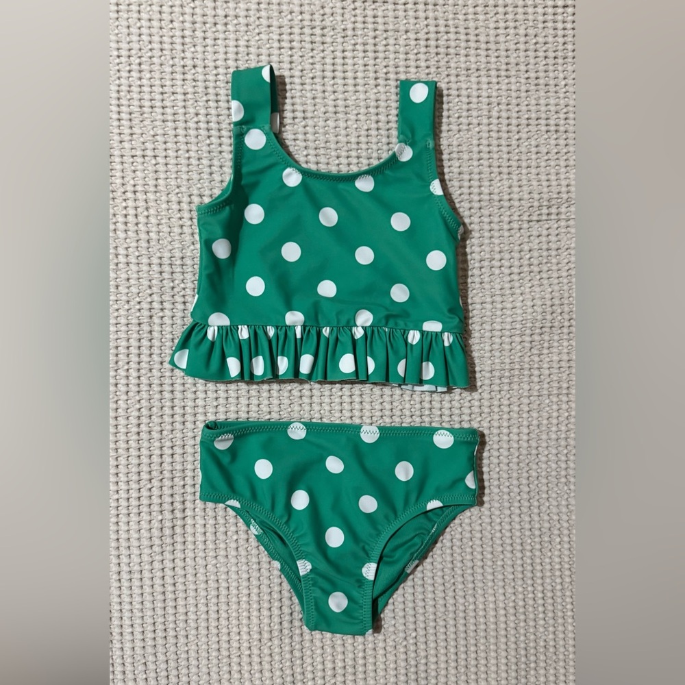 GAP Green and White Polka Dot Ruffle Tankini - Kids Swim